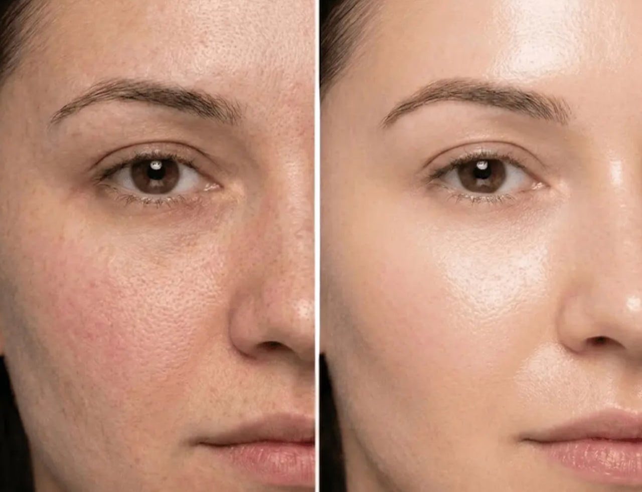 HydraFacial before and after showing improved skin texture and glow at Skin Solution MedSpa Boardman Ohio