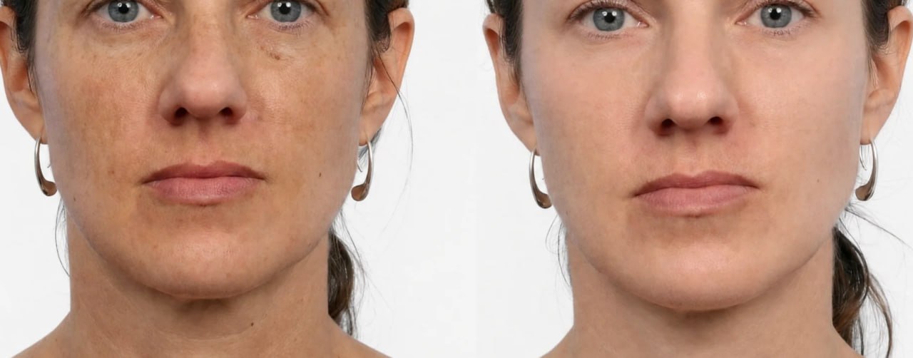 Sun damage and uneven skin tone before and after IPL photofacial treatment, Skin Solution MedSpa Boardman Ohio